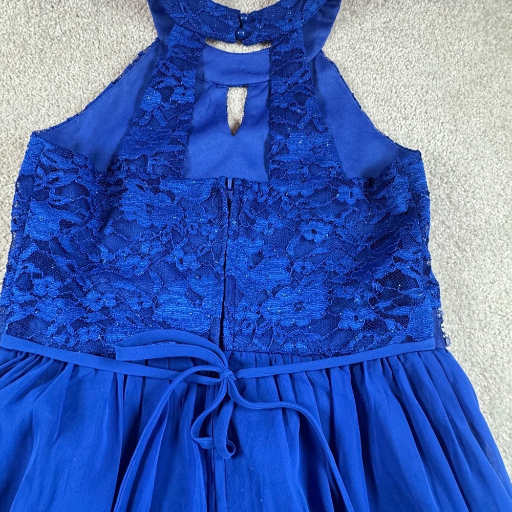 Speechless Kids Royal Blue Lace Rhinestone Romper Maxi Dress Sz 12 SC224D23H908 - Picture 8 of 9